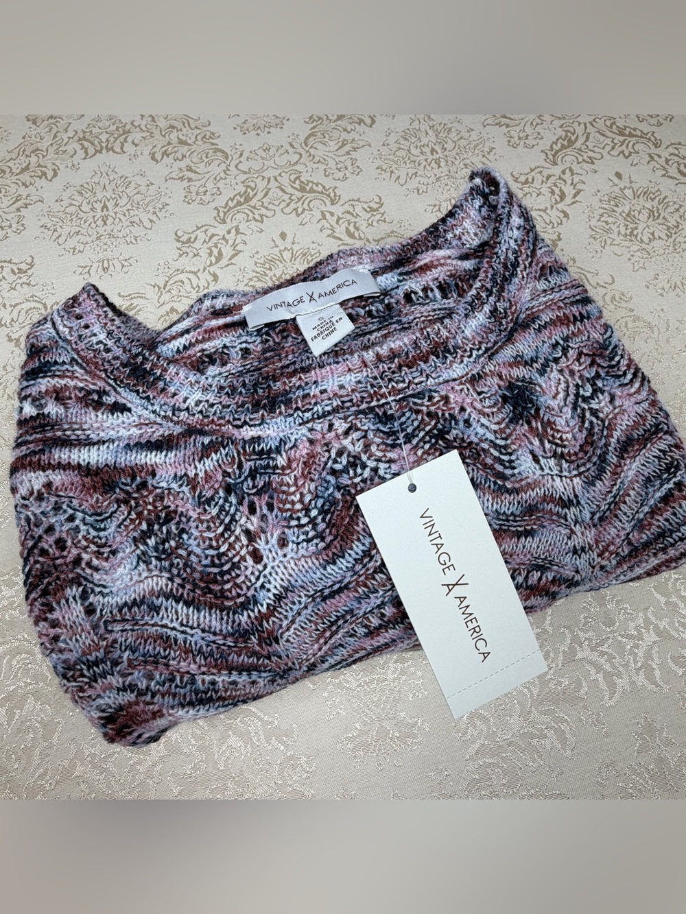 Vintage America Women's Knit Sweater in Pink, Brown & Gray, NWT, Small